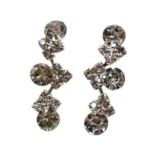 Pierced Earrings Clear Rhinestones Small Clustered Dangle Silver Tone SKU 2802